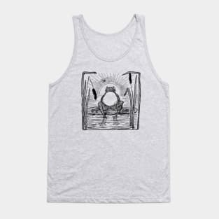 Cute Grumpy Frog in Full Moon, Toad Sitting Under Large Moon, Cottagecore Phrog Drawing, Naturecore Froge Tank Top